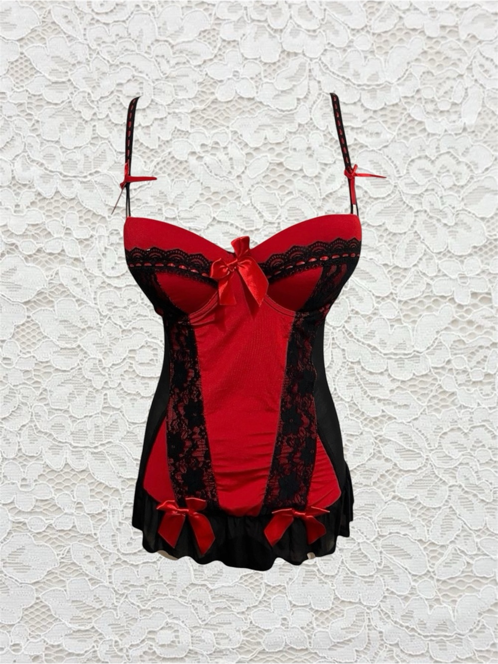 vintage red and black lace corset top